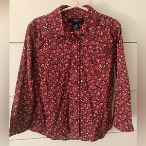 Girls button front floral dress shirt